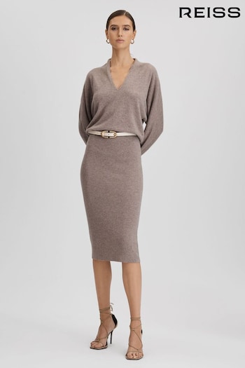Reiss Neutral Sally Petite Wool Blend Midi Dress (Q96653) | £188