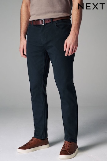Navy Blue Belted Soft Touch 5 Pocket Jean Style Trousers broderie-trimmed (Q96663) | £30