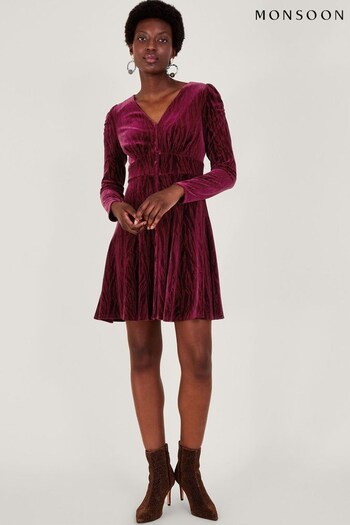 Monsoon Red Zahra Velvet Tea Dress (Q96737) | £80