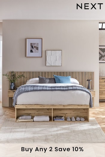 Light Oak Effect Bronx Wooden Hotel Bed Frame with Platform Storage and Bedside Tables (Q96760) | £1,150 - £1,250