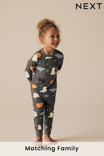 Grey Matching Family Halloween 100% Cotton Glow in the Dark Snuggle Pyjamas (9mths-12yrs) (Q96765) | £12 - £18