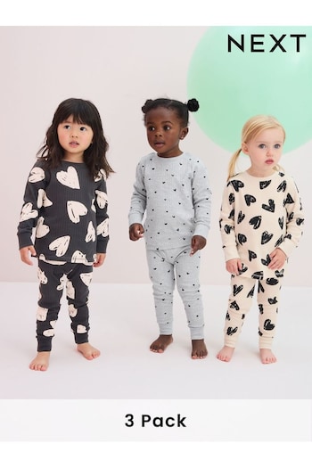 Charocal/Grey/Cream Heart 100% Cotton Floral Pyjamas 3 Pack (9mths-12yrs) (Q96785) | £26 - £35