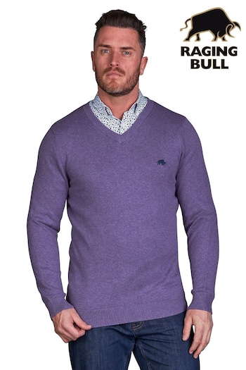 Raging Bull Purple Classic V-Neck Knit Jumper (Q96817) | £89