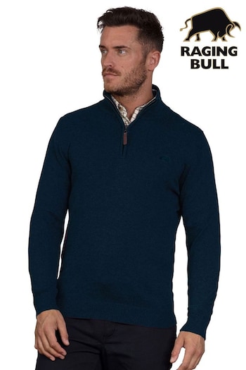 Raging Bull Blue Classic Quarter Zip Knit Jumper (Q96826) | £94
