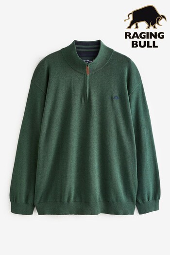 Raging Bull Green Classic Quarter Zip Knit Jumper (Q96837) | £94