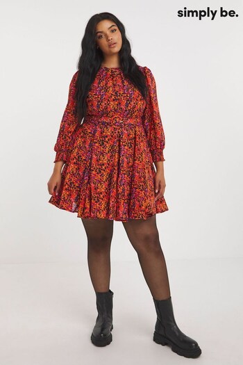 Simply Be Red Printed Georgette Skater Dress (Q96845) | £42