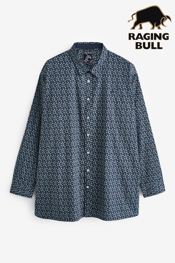 Raging Bull Blue Long Sleeve Cotton Poplin Daisy Print Shirt (Q96847) | £79