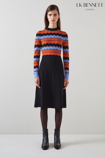 LK Bennett Black Elina Multi-Colour Wavy Knit Dress (Q96937) | £279