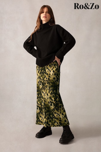 Ro&Zo Natural Soft Leopard Bias Cut Skirt (Q96946) | £79