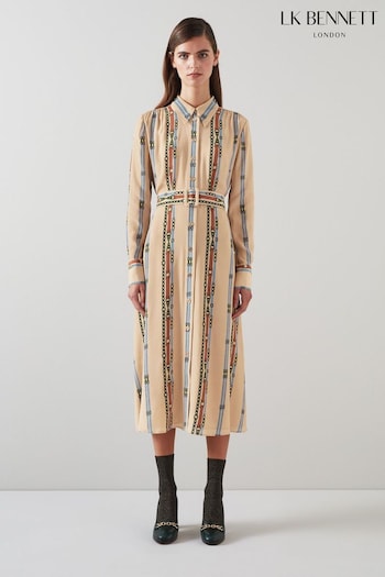 LK Bennett Kate Camel Belt Print Viscose-Silk Blend Shirt Dress (Q96974) | £399