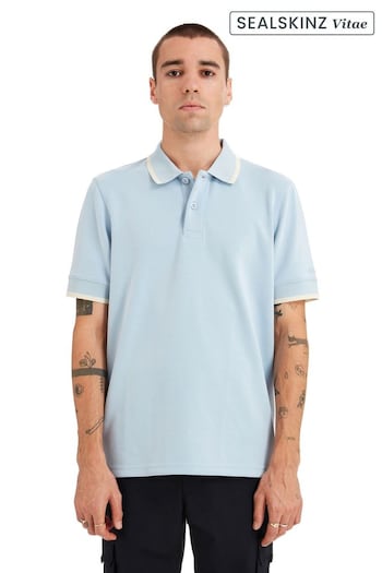 SEALSKINZ Hethersett Light Blue Tipped Collar Polo Shirt (Q97005) | £95