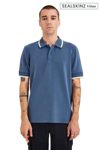 SEALSKINZ Hethersett Light Blue Tipped Collar Polo Shirt (Q97028) | £95