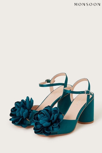 Monsoon Blue Petal Corsage Satin Heel Sandals (Q97154) | £75