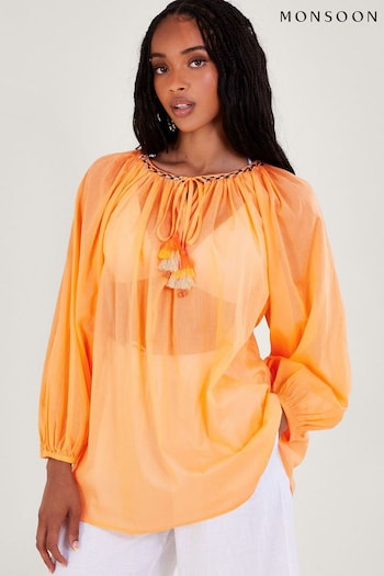 Monsoon Orange Amy Tie Neck Top (Q97159) | £45