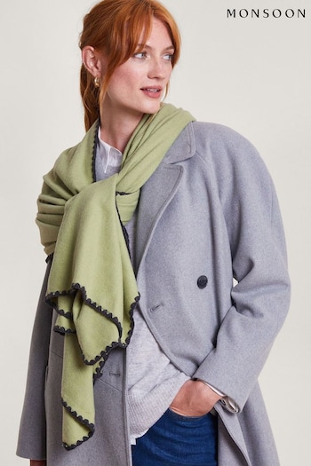 Monsoon Green Embroidered Scallop Soft Touch Scarf (Q97160) | £39