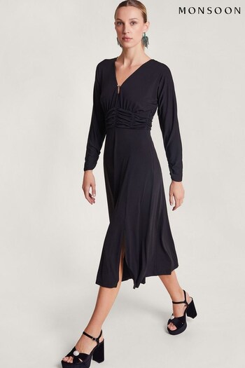 Monsoon Ray Ruched Black Dress (Q97164) | £75