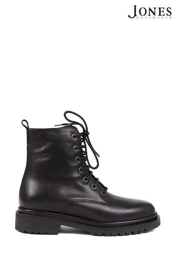 Jones Bootmaker Davi Leather Lace Up Black Boots (Q97175) | £130