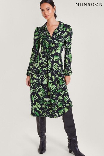 Monsoon Green Ophelia Print Midi Dress and (Q97177) | £85