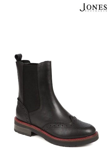 Jones Bootmaker Brogue Detail Leather Chelsea Black Boots (Q97185) | £99