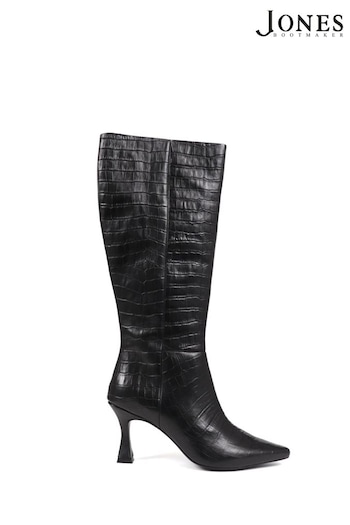 Jones Bootmaker Knee-High Leather Heeled Black Boots chunky (Q97189) | £160