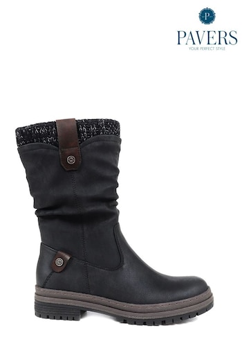 Pavers Casual Mid-Calf Black Boots (Q97204) | £48