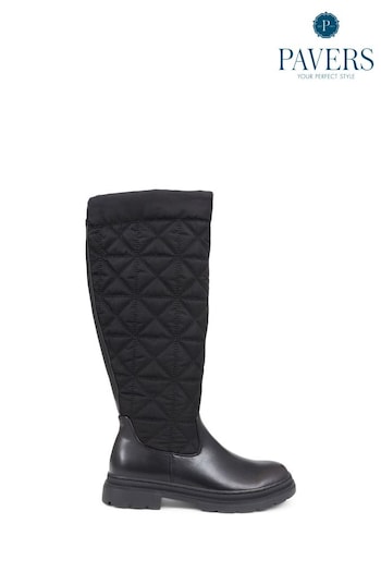 Pavers Black Quilted Knee Length Boots (Q97207) | £50