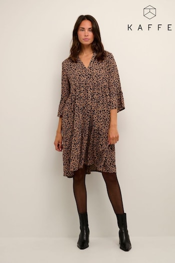 Kaffe Brown Jean Tiered Above Knee Length Dress (Q97315) | £65