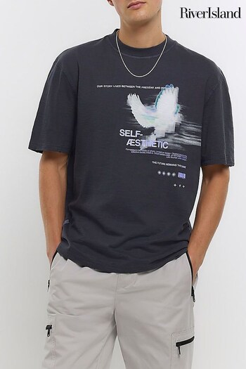 River Island Grey Regular Fit Dove Graphic Print T-Shirt (Q97407) | £25