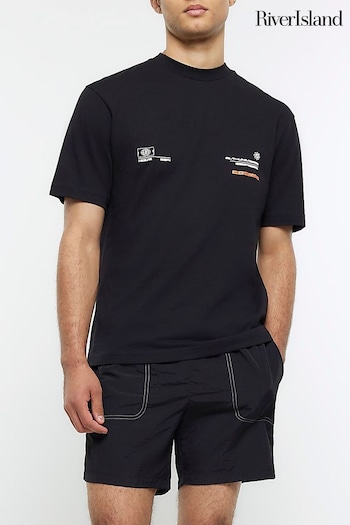River Island Black Regular Fit Graphic T-Shirt (Q97412) | £25