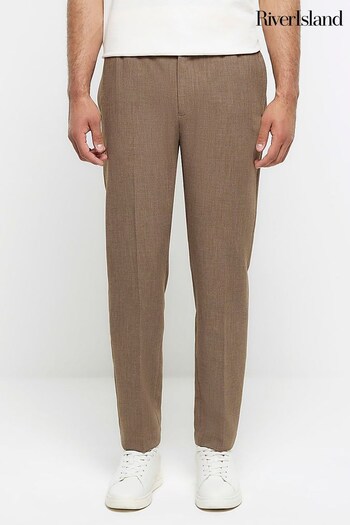 River Island Brown Smart Fit Elastic Trousers (Q97420) | £40