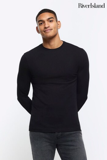 River Island Black Muscle Fit Long Sleeve T-Shirt (Q97427) | £15