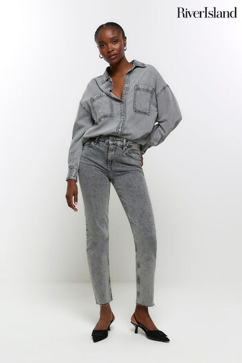 River Island Grey Slim Fit Straight Jeans (Q97461) | £45