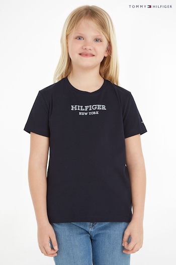 Tommy Hilfiger Blue Monotype Foil Print T-Shirt (Q97544) | £20 - £25