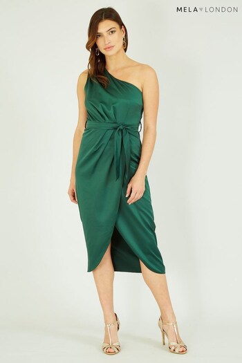Mela Green Satin One Shoulder Wrap Dress (Q97609) | £45