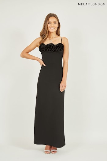 Mela Black Rose Strappy Maxi Dress (Q97614) | £45
