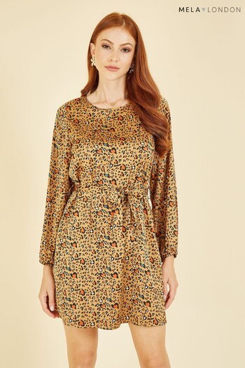 Mela Brown Animal Heart Print Long Sleeve Tunic Dress (Q97630) | £40