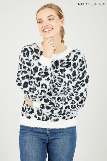 Mela Black Leopard Knitted Fluffy Jumper (Q97631) | £35