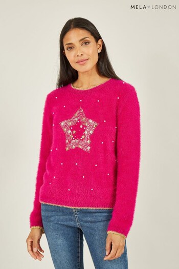 Mela Pink Fluffy Star Christmas Jumper (Q97632) | £35