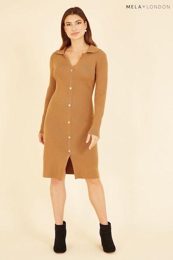 Mela Brown Knitted Shirt Dress (Q97640) | £45