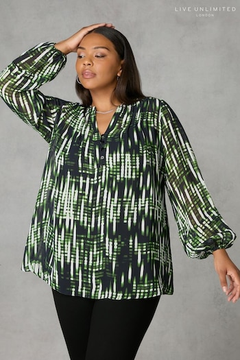 Live Unlimited Green Blurred Print Pintuck Blouse (Q97642) | £59