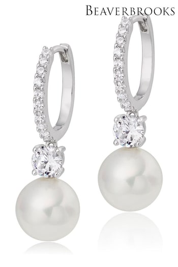 Beaverbrooks Sterling Silver Cubic Zirconia Pearl Drop Earrings (Q97664) | £80