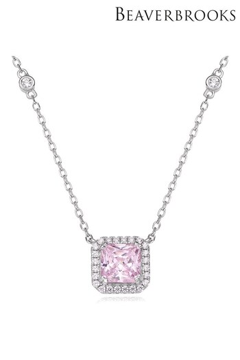 Beaverbrooks Pink Sterling Silver Cubic Zirconia Halo Necklace (Q97690) | £85