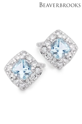Beaverbrooks 9ct Blue Gold Diamond Aquamarine Stud Earrings (Q97695) | £495