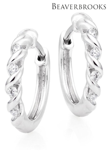 Beaverbrooks Sterling Silver Cubic Zirconia Twist Hoop Earrings (Q97727) | £65