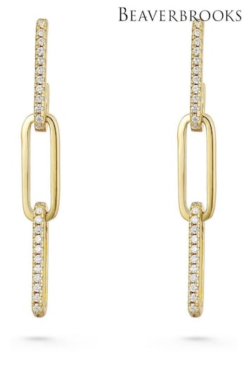 Beaverbrooks Gold Plated Cubic Zirconia Paperchain Drop Earrings (Q97732) | £65