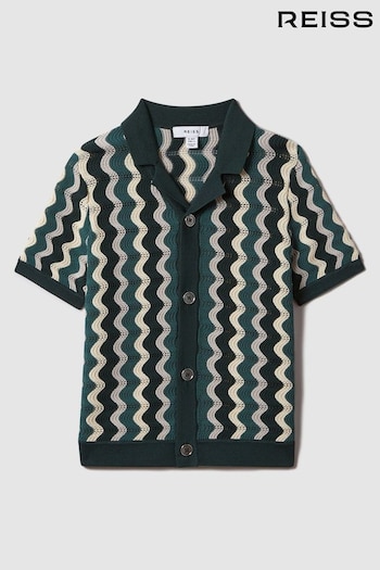 Reiss Green Multi Waves Teen Knitted Cuban Collar Shirt (Q97750) | £50