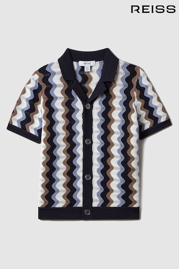 Reiss Blue Multi Waves Teen Knitted Cuban Collar Shirt (Q97756) | £50