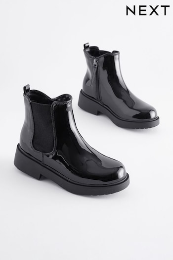 Black Patent Standard Fit (F) Chunky Chelsea Boots (Q97841) | £33 - £40
