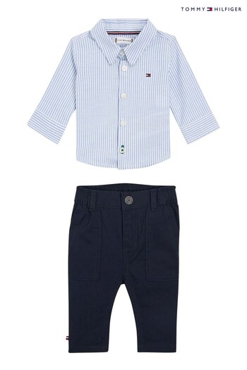 Tommy embroidered-logo Hilfiger Baby Blue Ithaca Shirt Set Giftbox (Q97849) | £80
