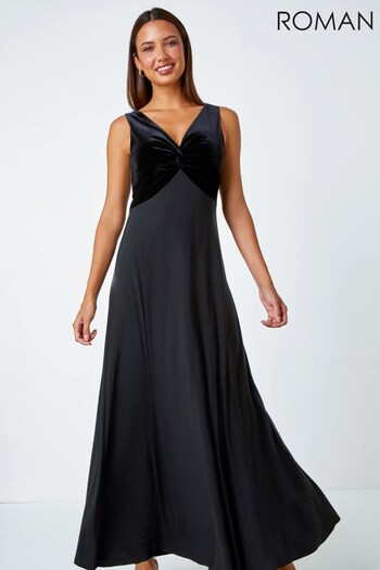 Roman Black Velvet Bodice Stretch Maxi Dress (Q97908) | £60